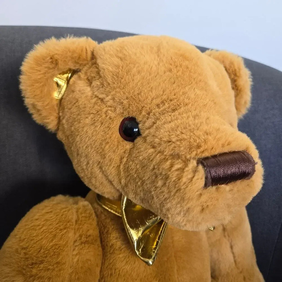 FAO Schwarz Plush Anniversary Teddy Bear Toy Tan Gold Embossed Kids Room Decor - Picture 8 of 13